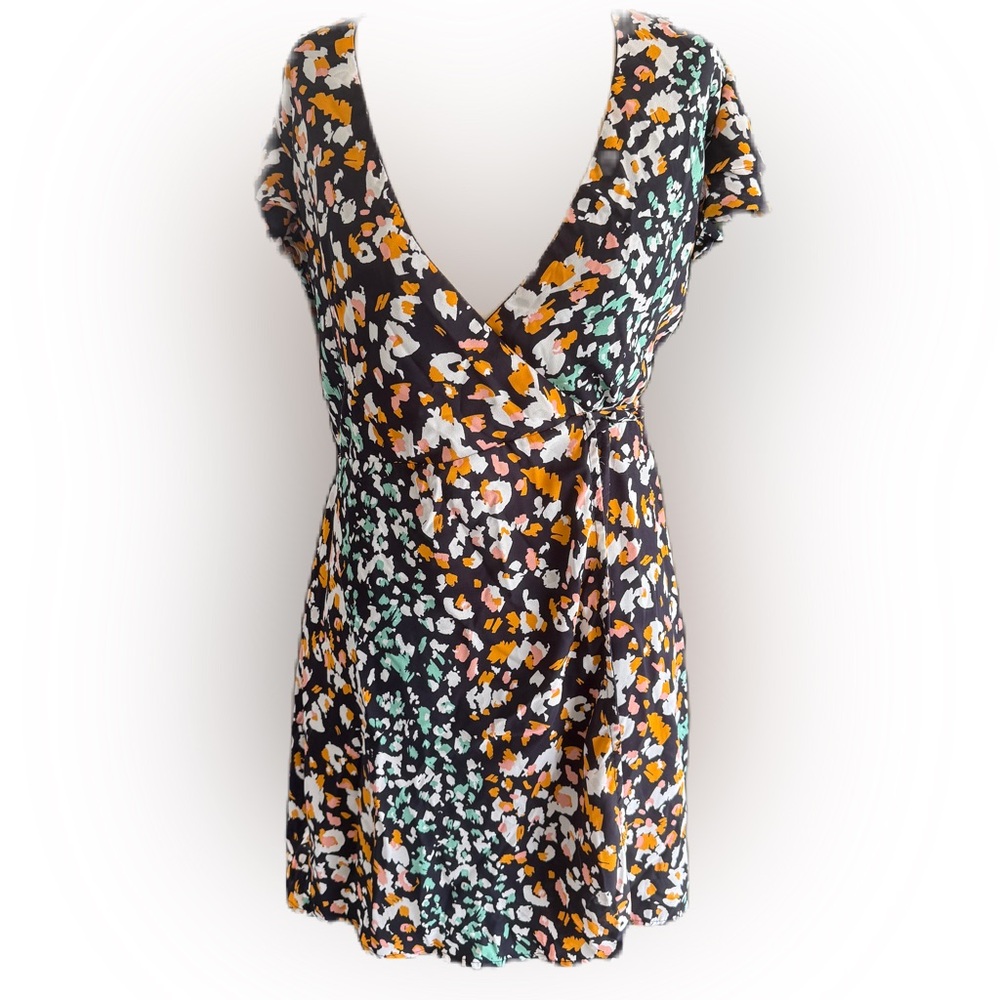 Blue Rain Ditzy Floral Wrap Dress Plunging Neck. Size Small